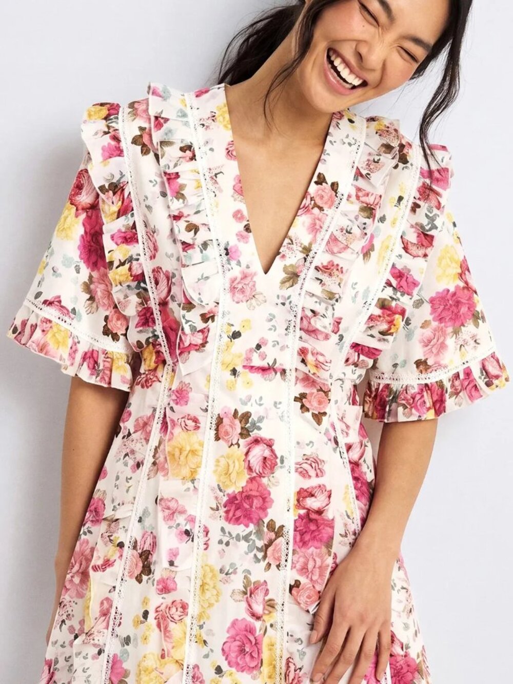 La Maison Talulah Tea Time Mini Dress Floral Linen Tiered Dainty Cottagecore M
